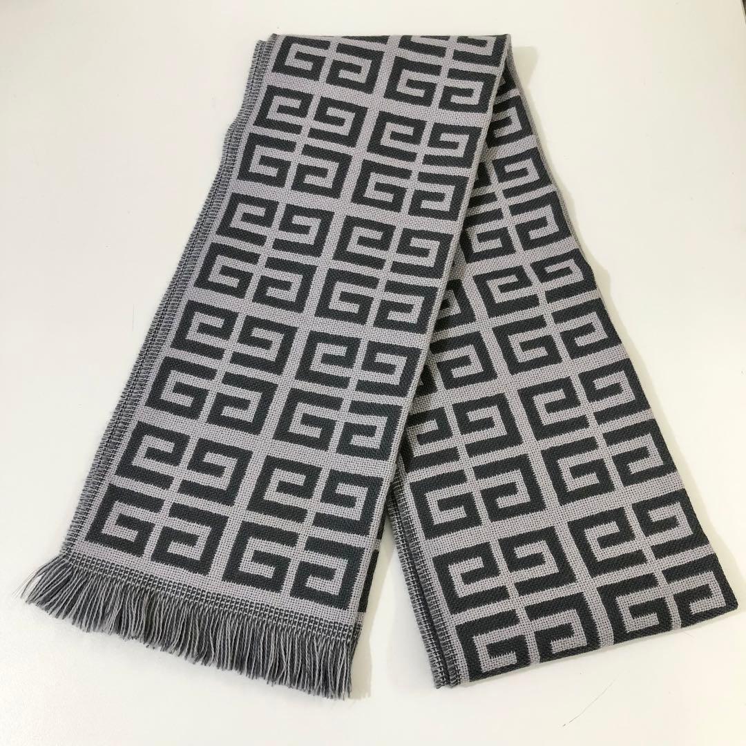 3 Givenchy ジバンシー マフラー 総柄 ウール グレー イタリア製