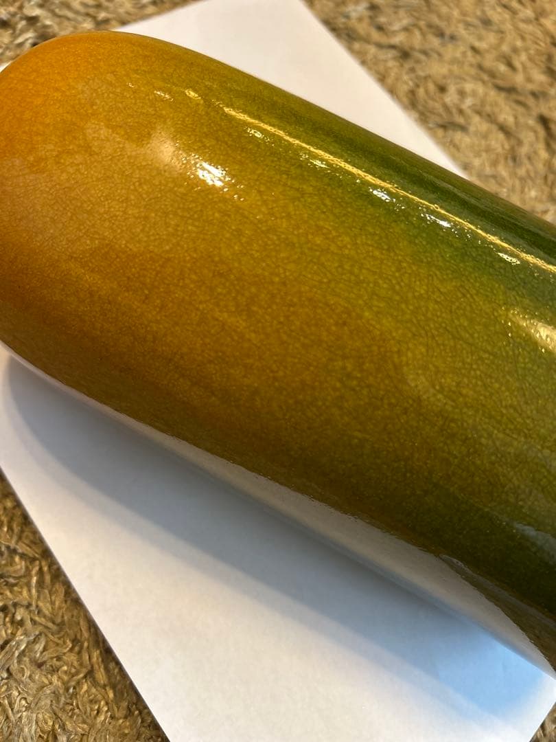 京焼 清水焼 山崎昭(光洋)作 花瓶 三彩 グラデーション 黄色 竹色 緑色