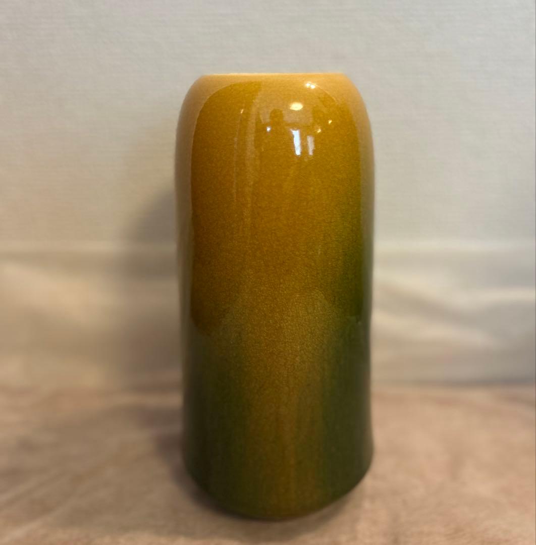 京焼　清水焼　山崎昭(光洋)作　花瓶　三彩　グラデーション　黄色　竹色　緑色 京焼 清水焼 山崎昭(光洋)作 花瓶 三彩 グラデーション 黄色 竹色 緑色