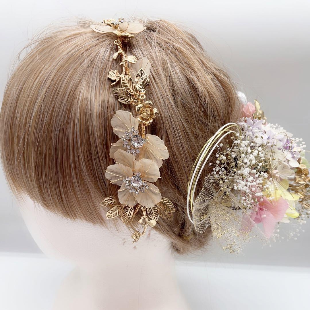 和装髪飾り　水引×金箔×リボン×カチューシャ　　ヘッドドレス 和装髪飾り ヘッドドレス 水引×金箔×カチューシャ