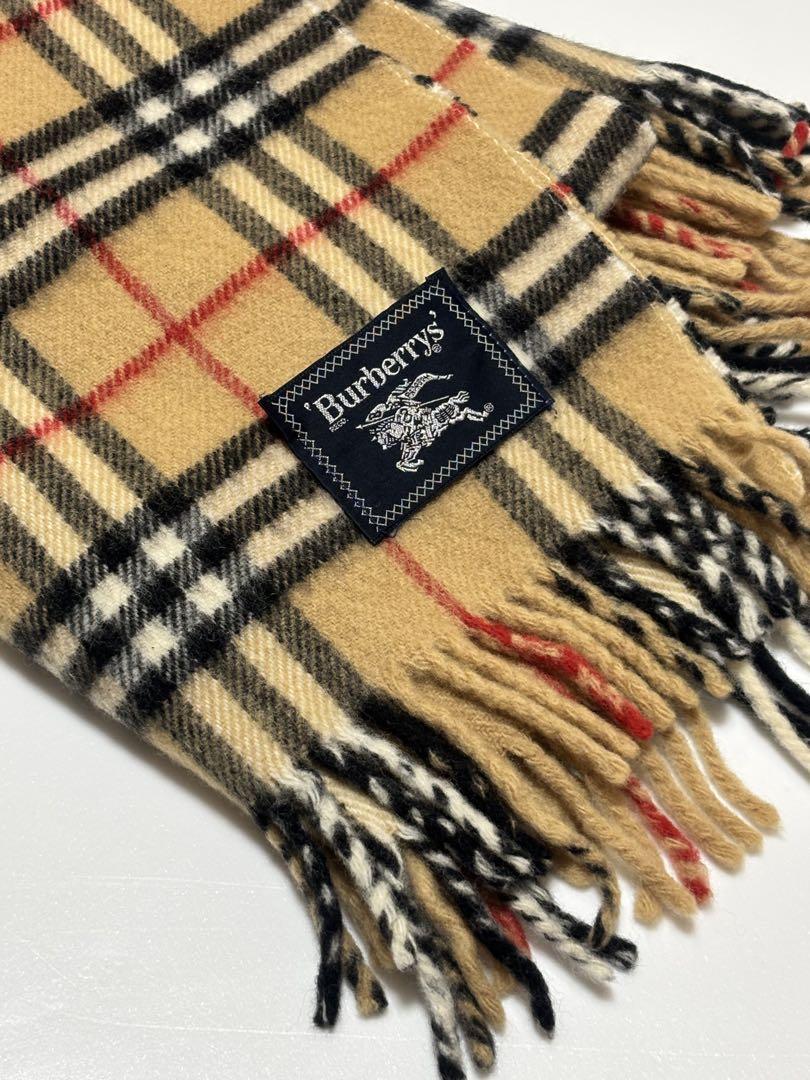 BURBERRY ウール ノバチェック ブランケット マフラー ホースロゴ 刺繍 バーバリーズロンドン 紺 ノバチェック マフラー ロゴ刺繍