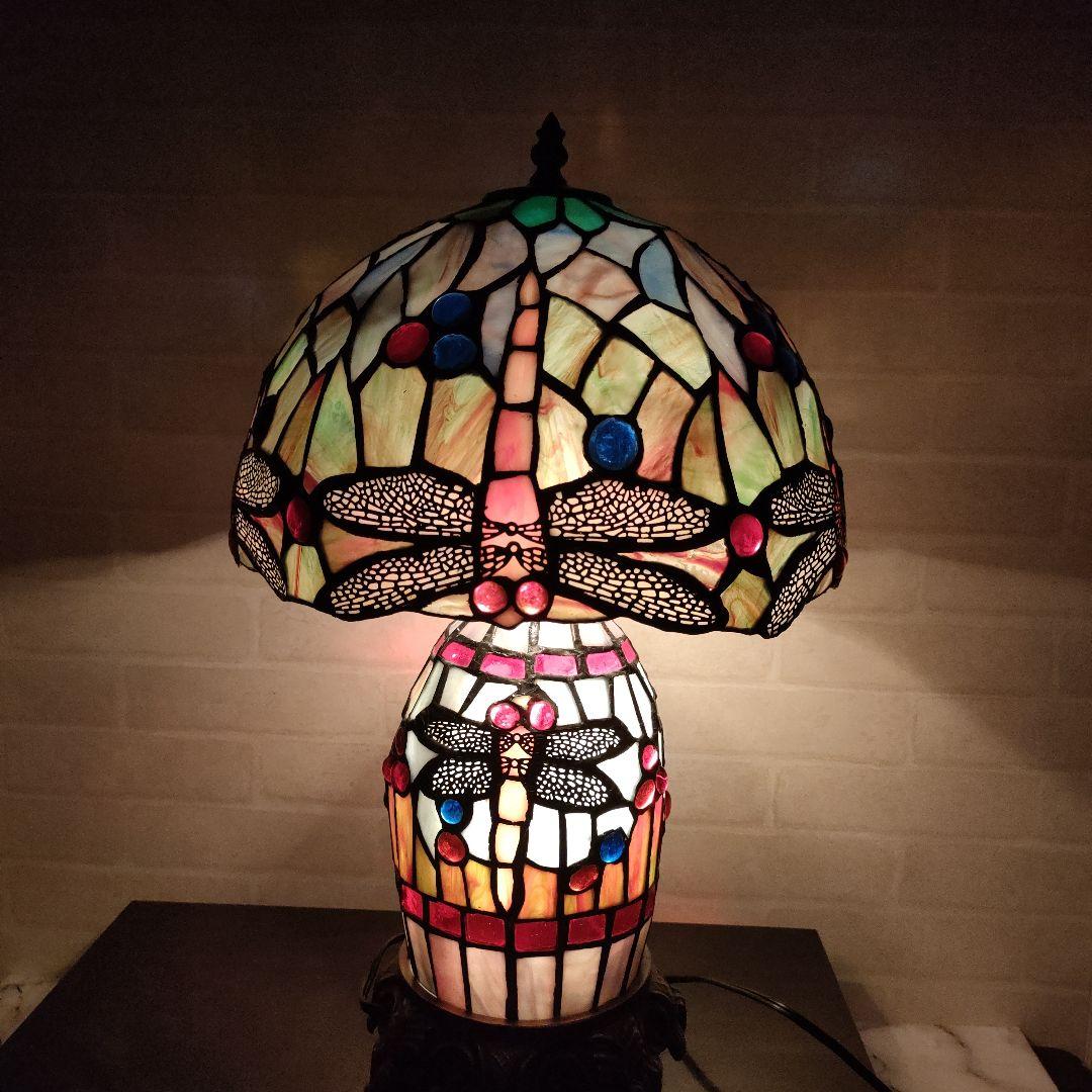 豪華爛漫 ティファニー調 3灯 ステンドグラスランプ トンボ柄 50cmサイズ目立った傷や汚れなし NEXPOTALLINN_EU