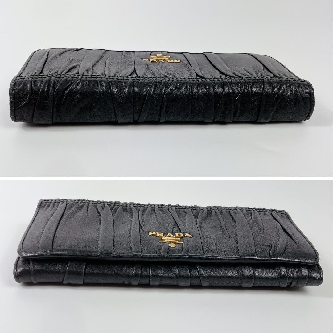 プラダ マテラッセレザー 二つ折り長財布 ブラック ドレープ　ギャザー プリーツ