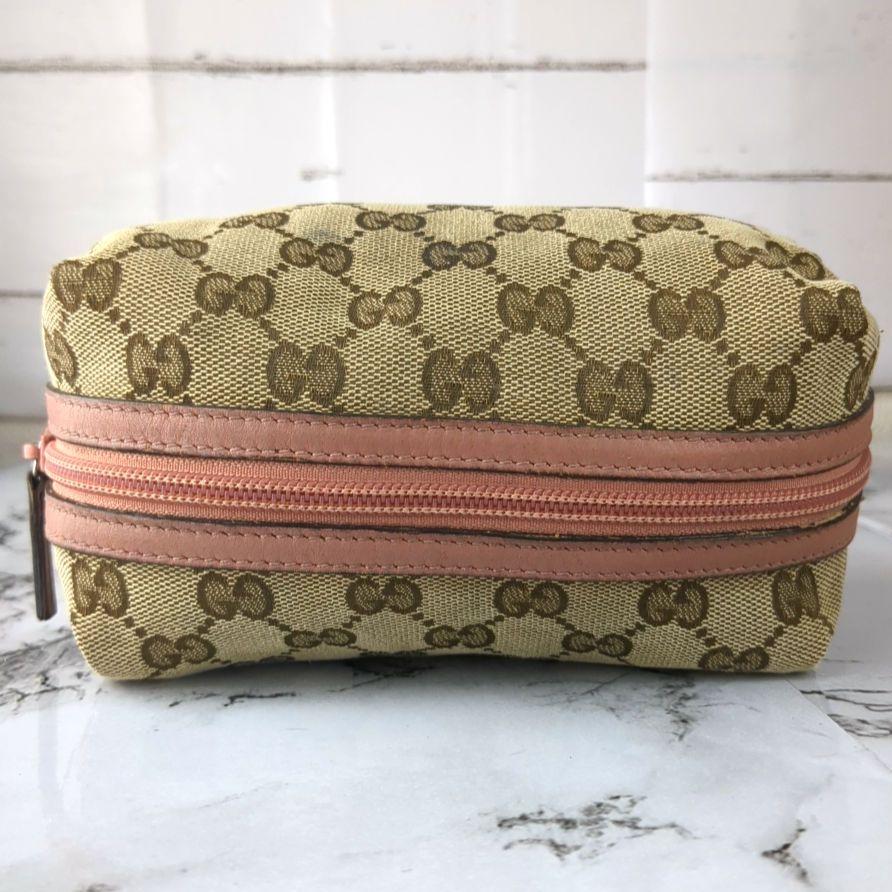 GUCCI＊GG柄 キャンバス バニティポーチ 最高デザイン】グッチ☆GG 総柄 キャンバス レザー バニティ
