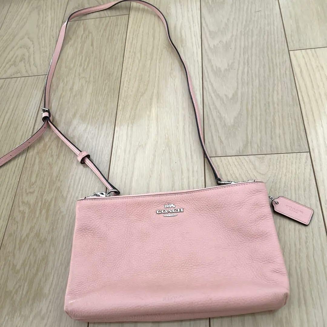美品☆コーチ　F34265　ショルダーバッグ　レイラ　シボ革　ピンク