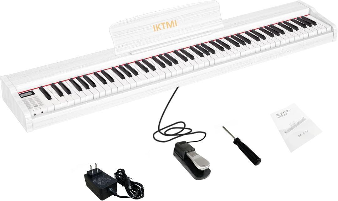 ❣️新品❣️ IKTMI 電子ピアノ 88鍵盤 ペダル付 木製 電子 ピアノ 白