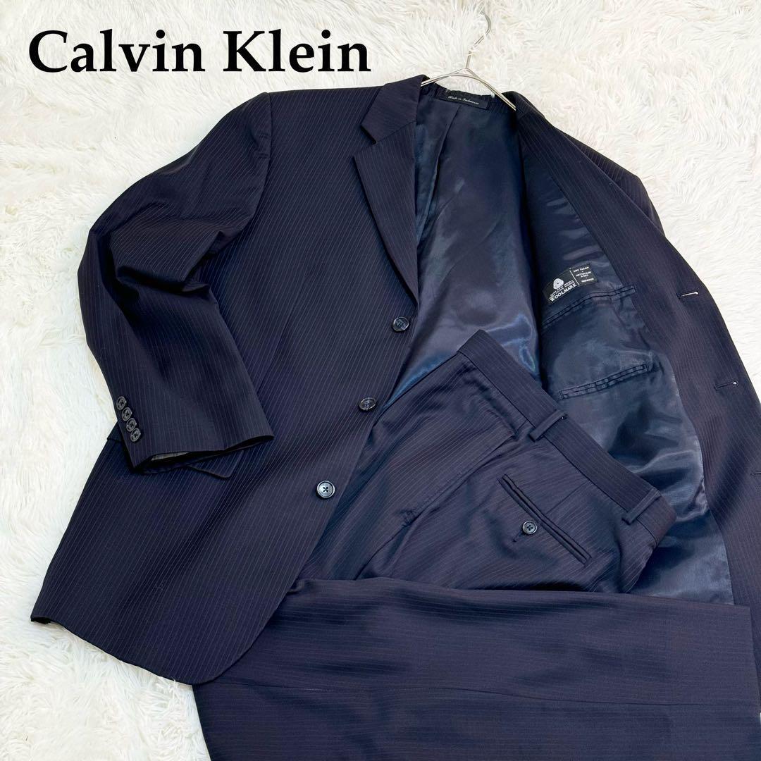 カルバンクライン　セットアップ　ビジネススーツ　Lサイズ　紺ブレ　ストライプ