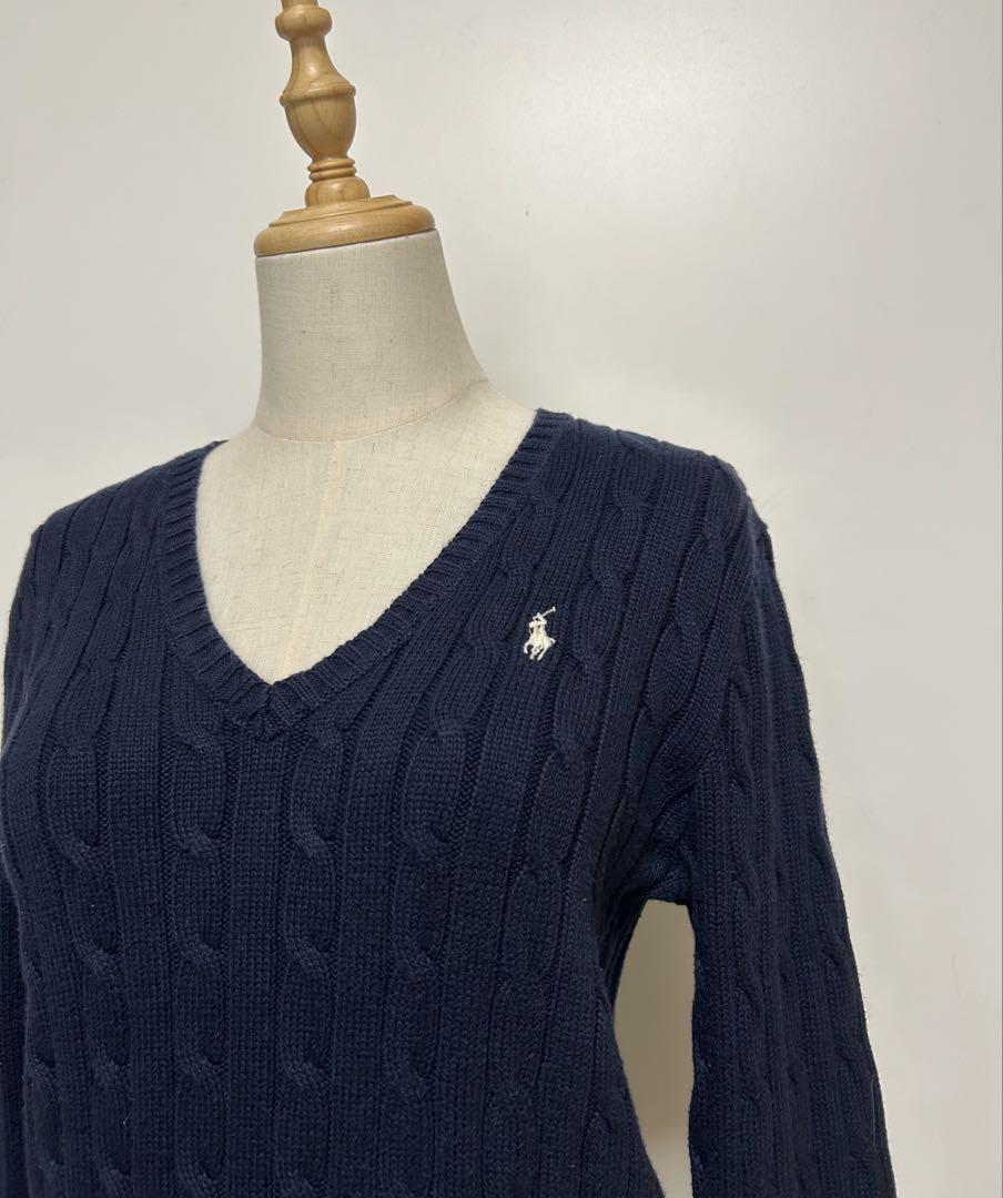 【ポロラルフローレン】美品　ケーブル編みショートスリーブニット　ポニー刺繍 洗濯可能 ポロ ラルフローレン ケーブル編み ニット ポニー刺繍