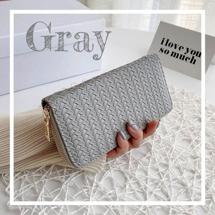 長財布 編み込み グレー メンズレディース 韓国 シンプル 財布 メルカリ