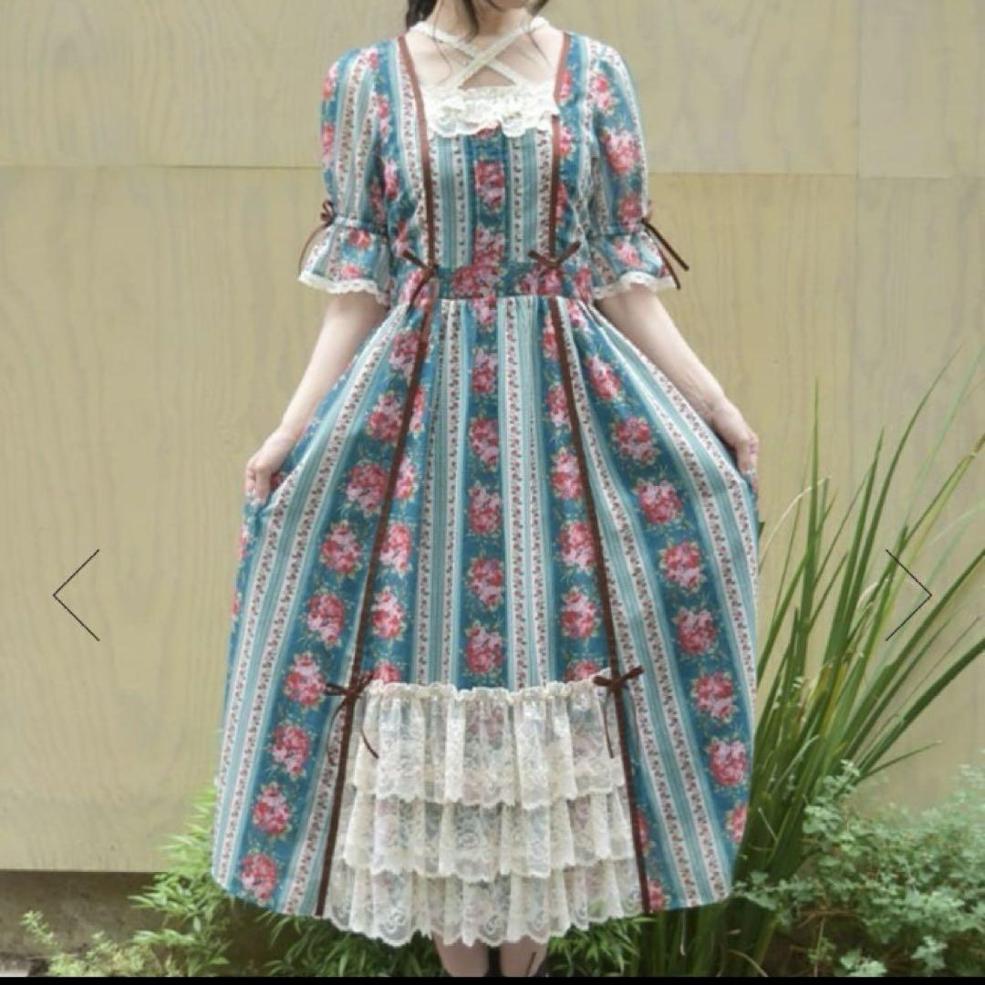 axes femme カントリーローズワンピース ブルーグリーン F 新品