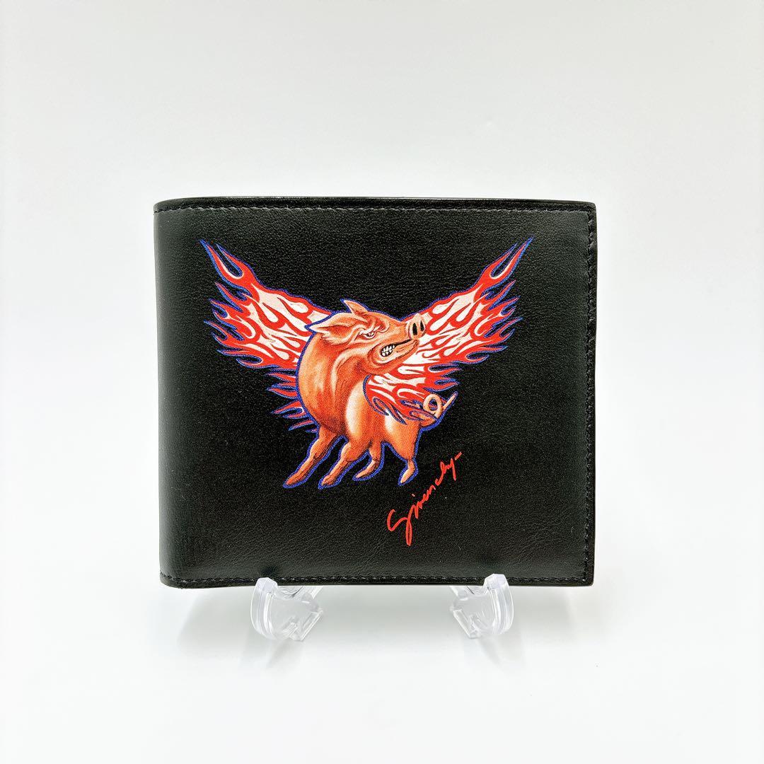 美品 ＊ GIVENCHY ジバンシー アニマル レザー 二つ折り財布 ブラック 美品 ＊ GIVENCHY ジバンシー アニマル レザー 二つ折り財布