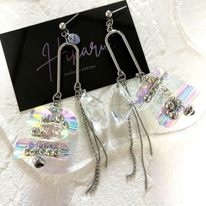 大ぶりピアスステンレスポストピアスビニールピアスハンドメイドピアス　pvcピアス