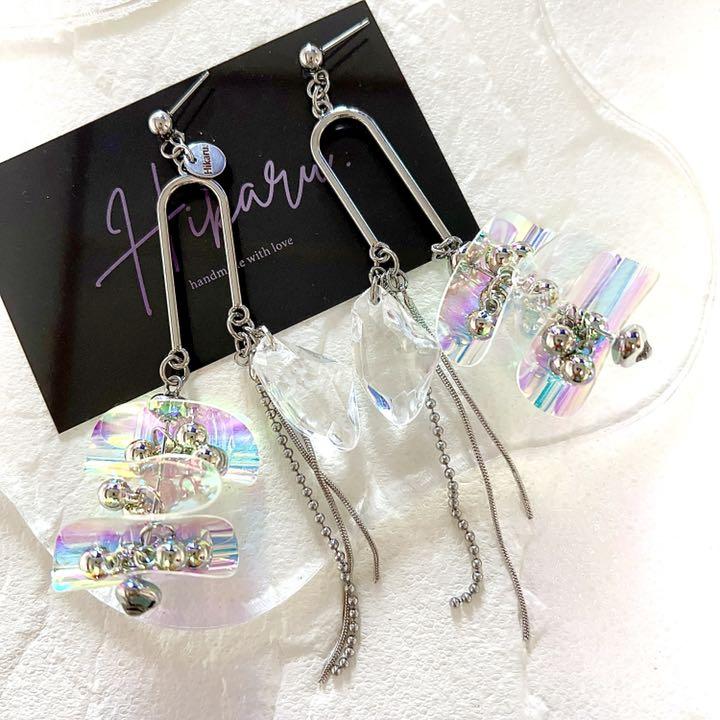大ぶりピアスステンレスポストピアスビニールピアスハンドメイドピアス　pvcピアス