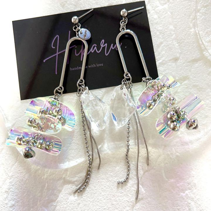 大ぶりピアスステンレスポストピアスビニールピアスハンドメイドピアス　pvcピアス