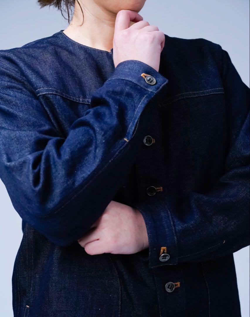 wafu ＊新品＊ リネンデニム ノーカラージャケット/ダークインディゴ