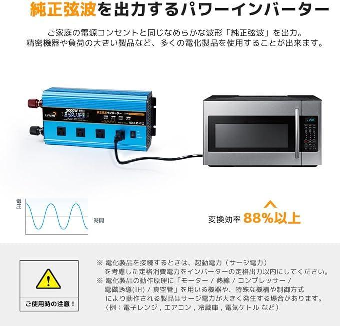 2000W 純正弦波インバーター USBポート4つ