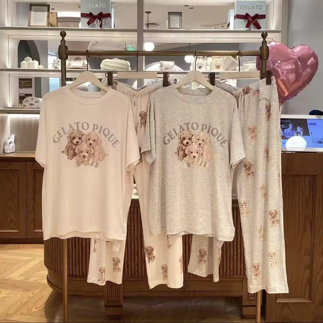 店内商品がすべてレジにて半額！！ 新品 ジェラートピケ トイプードル 半袖 長ズボン ルームウェア ルームウェア・パジャマ
