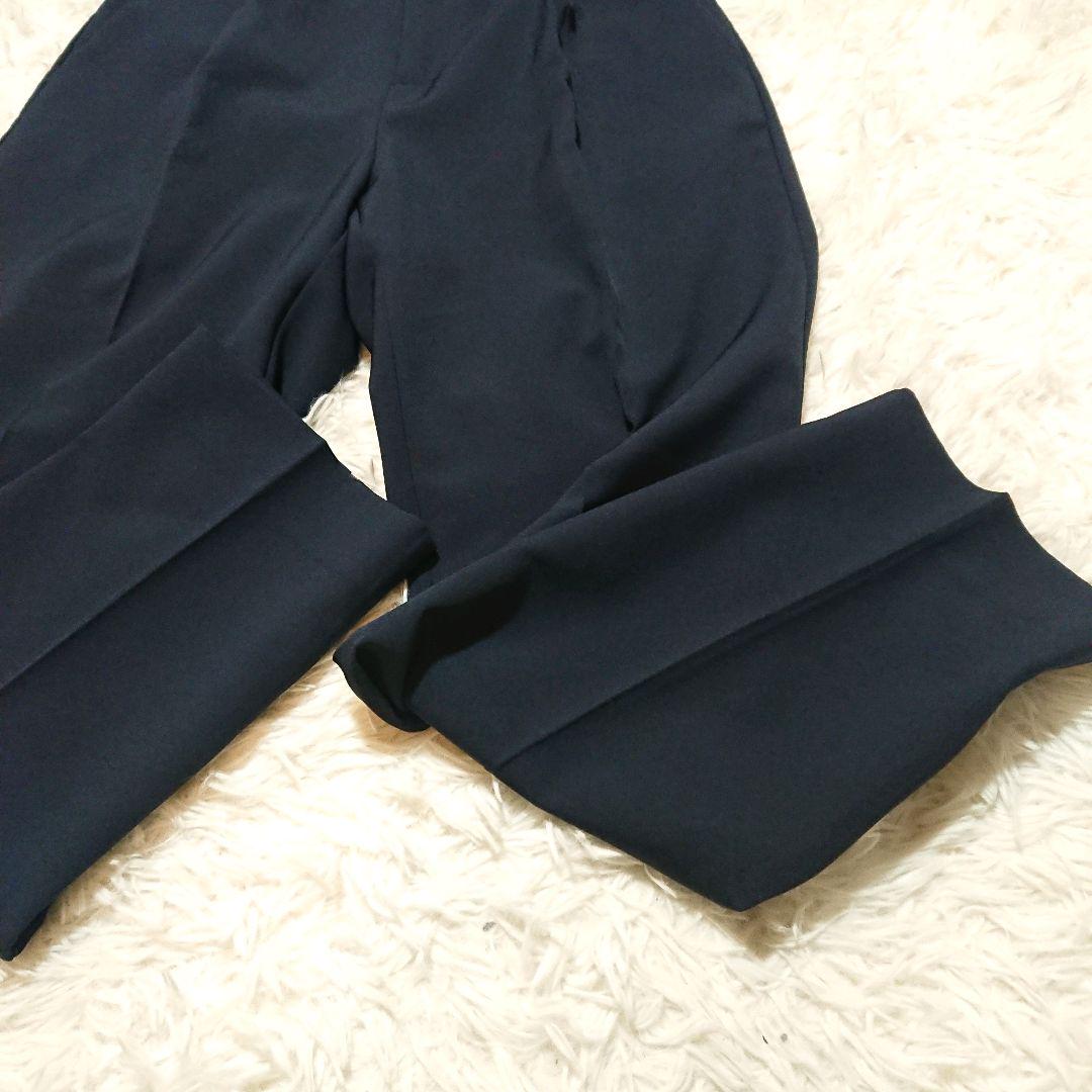 美品　オペークドットクリップ ノーカラースーツセットアップ ネイビー　Lサイズ