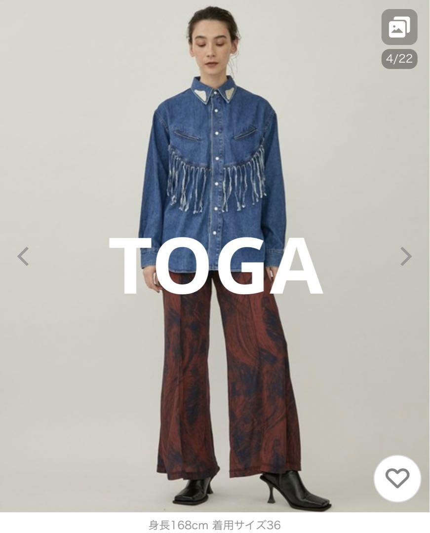 toga pulla 絵の具総柄 センタークリース フレアパンツ