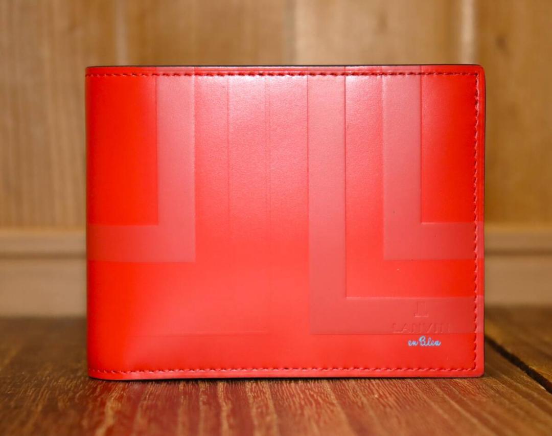 新品 LANVIN en Bleu リスター 中ベラ付き 牛革 2つ折り財布　Ⓗ