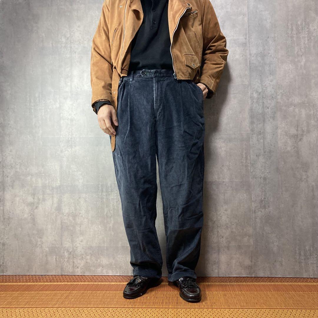 TOMMYHILFIGERトミーヒルフィガーツータック太畝コーズパンツ古着W34