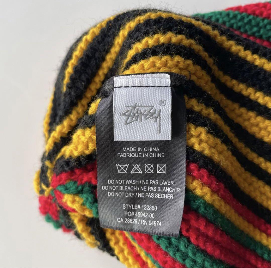 [ラスタカラー.刺繍ロゴ]希少stussy ビーニー古着　 レゲエ　ニット帽