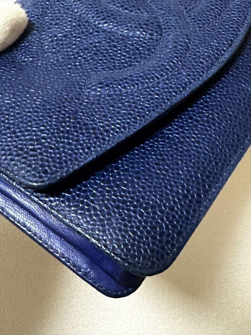 CHANEL シャネル キャビアスキン レザー ウォレット 長財布 ブルー 青