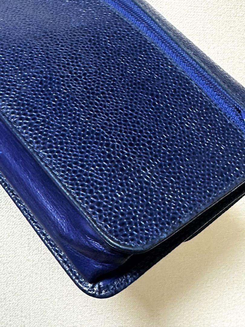 CHANEL シャネル キャビアスキン レザー ウォレット 長財布 ブルー 青