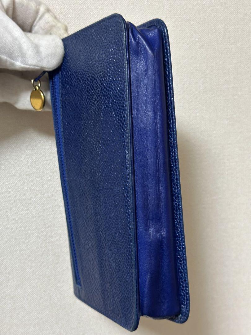 CHANEL シャネル キャビアスキン レザー ウォレット 長財布 ブルー 青