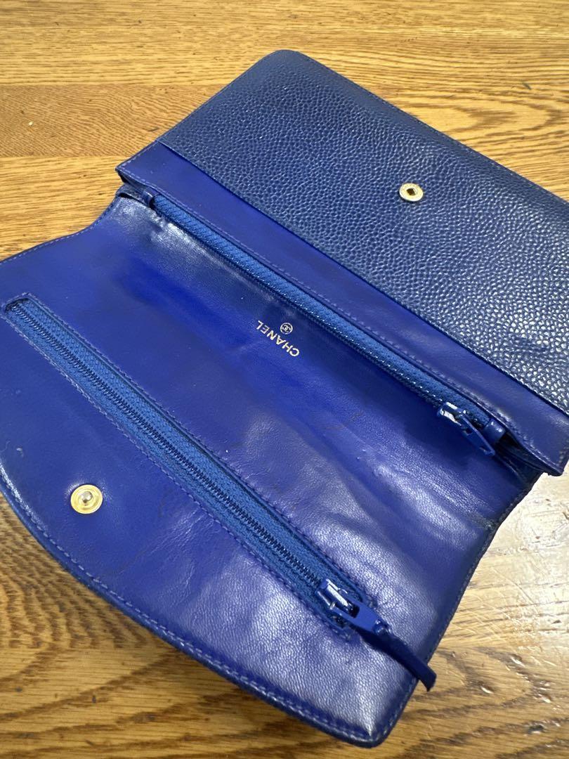 CHANEL シャネル キャビアスキン レザー ウォレット 長財布 ブルー 青