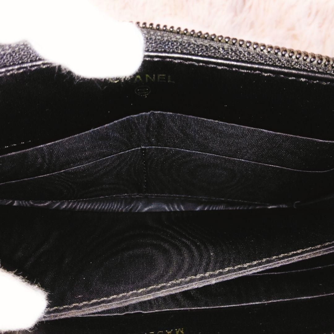 【美品】CHANEL シャネル ラウンドファスナー長財布キャビアスキンココマーク