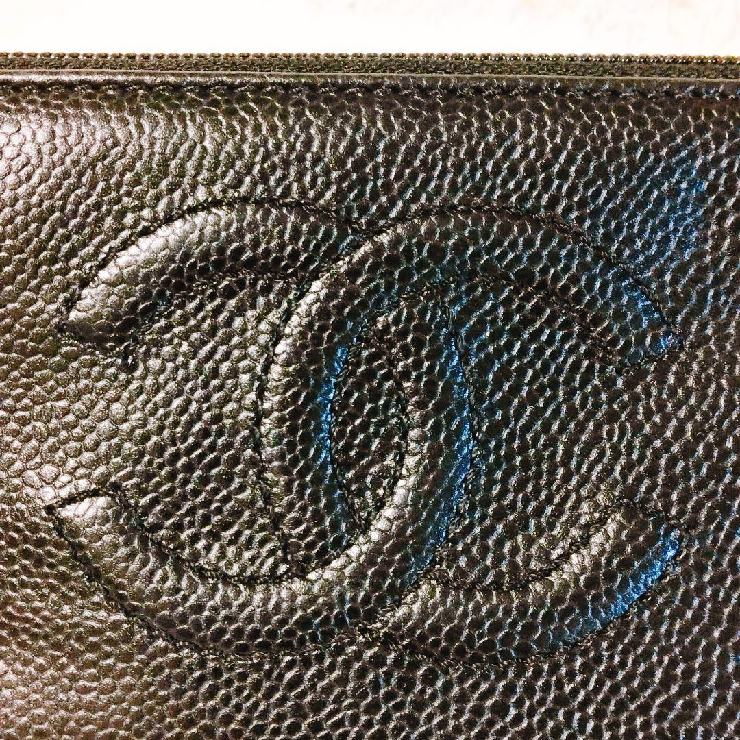 【美品】CHANEL シャネル ラウンドファスナー長財布キャビアスキンココマーク