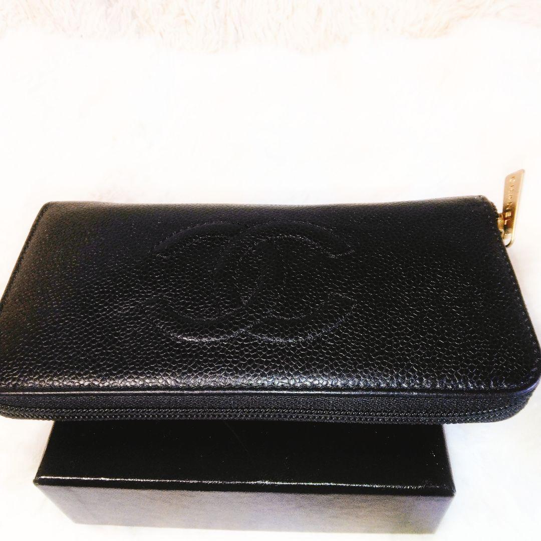 【美品】CHANEL シャネル ラウンドファスナー長財布キャビアスキンココマーク