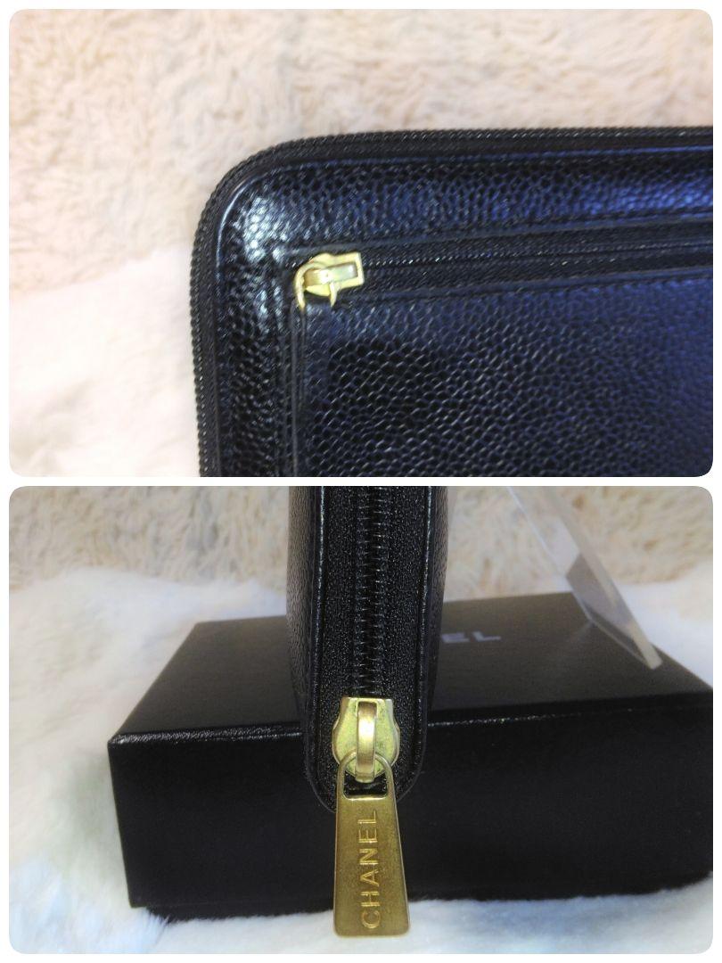 【美品】CHANEL シャネル ラウンドファスナー長財布キャビアスキンココマーク