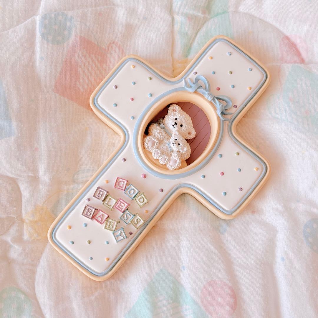 Vintage 十字架 くま BABY ウォールデコ パステル ファンシートイ