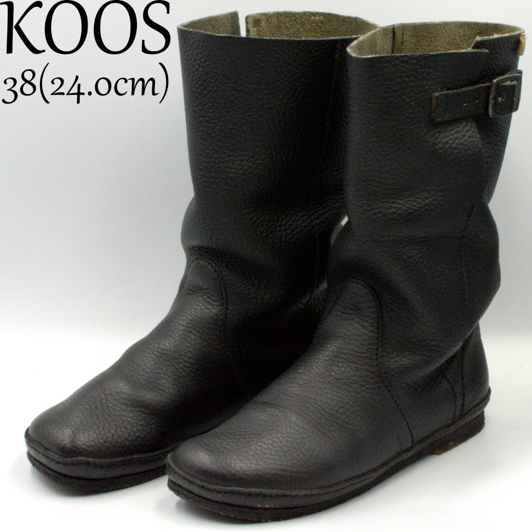 定番　コース　KOOS　38　ミドルブーツ　本革　ブラック　スクエアトゥ　黒