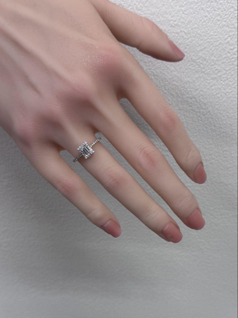 ★0.53ct0.30ct★✨ G,VS-1エメラルドカットダイヤリング指輪