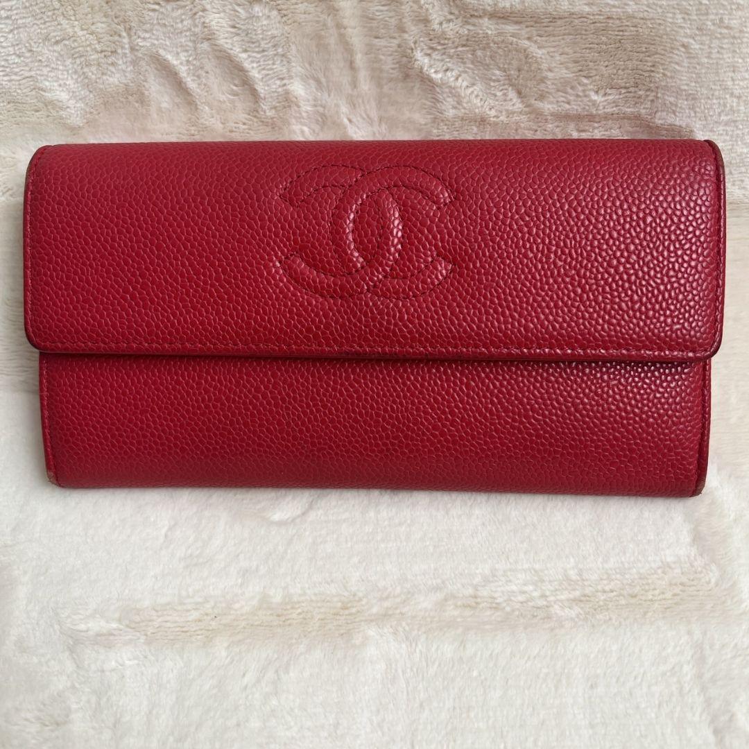 シャネル CHANEL キャビアスキン ココマーク 長財布