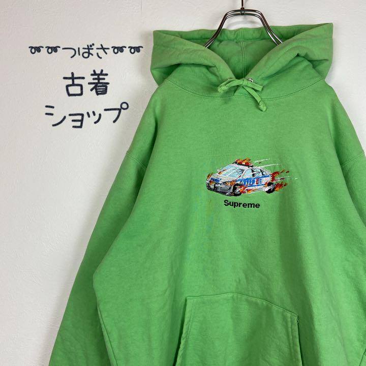 即完売モデル Supreme ファイヤーパターン 刺繍ロゴ パーカー 希少