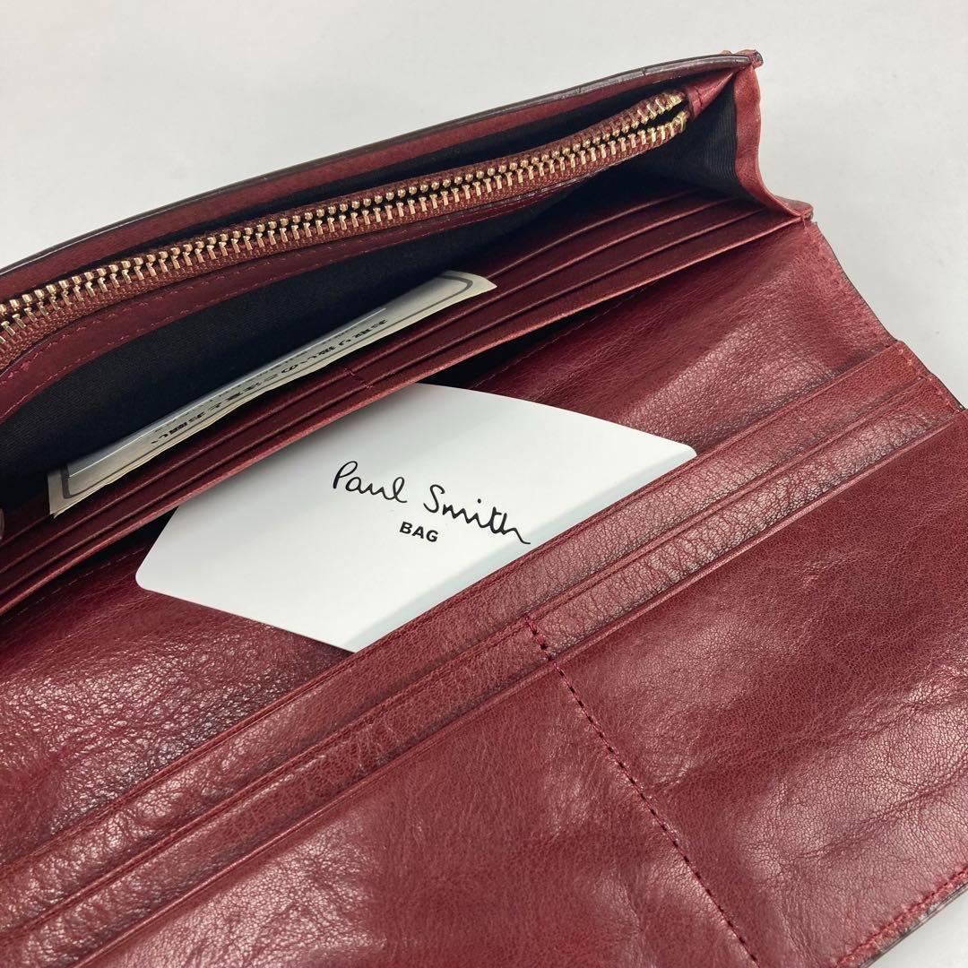 新品☆ポール・スミス かぶせ長財布 レザー ワイン ◇高級レザー◇ 新品 ポールスミス 長財布 ワインレッド 赤 メンズ