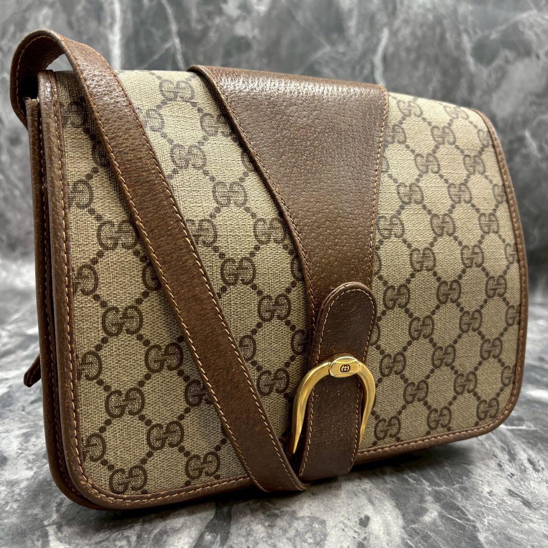 GUCCI GG ショルダーバッグ 金具 ロゴ ベージュ ブラウン