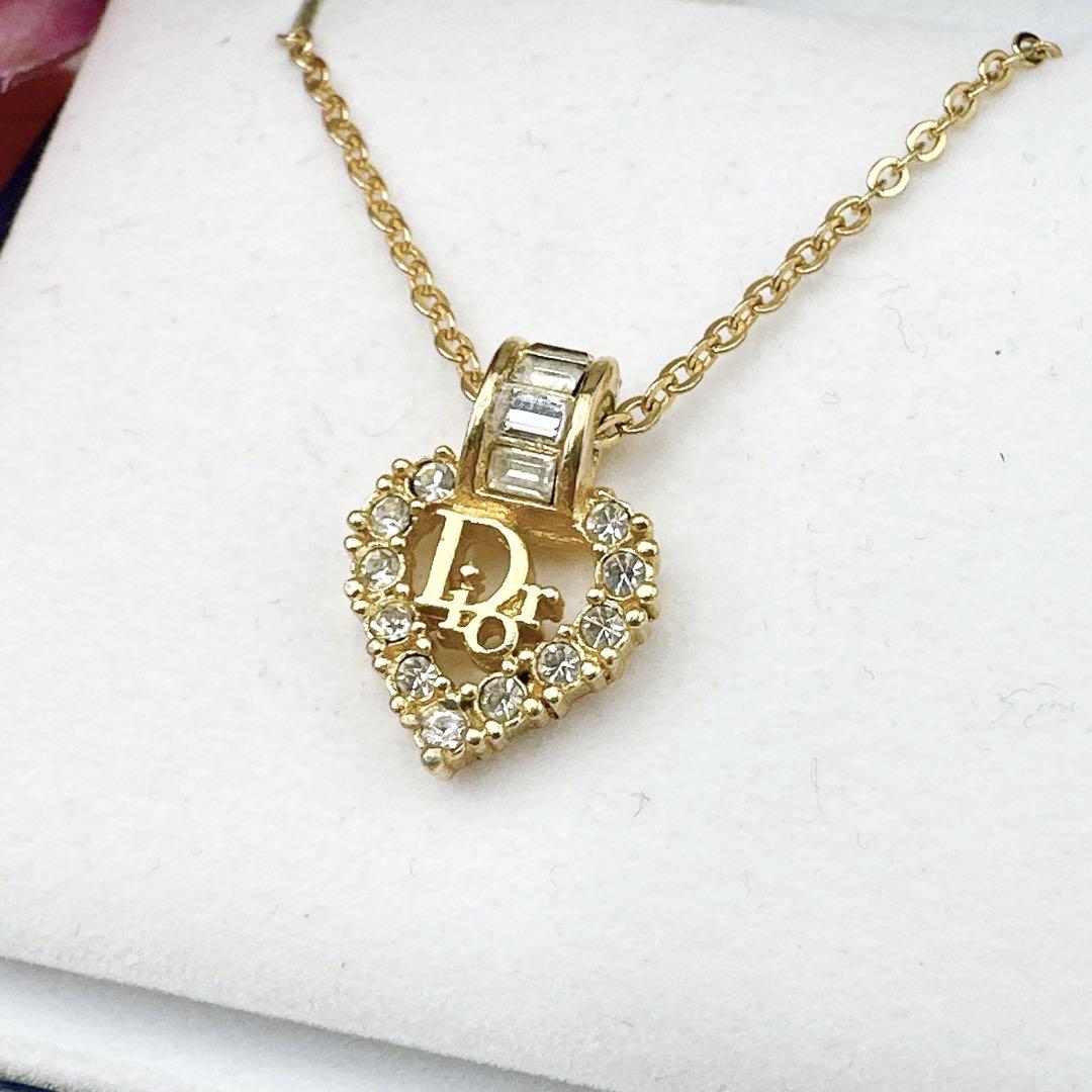 Dior ディオール ラインストーン ハート ロゴ ネックレス