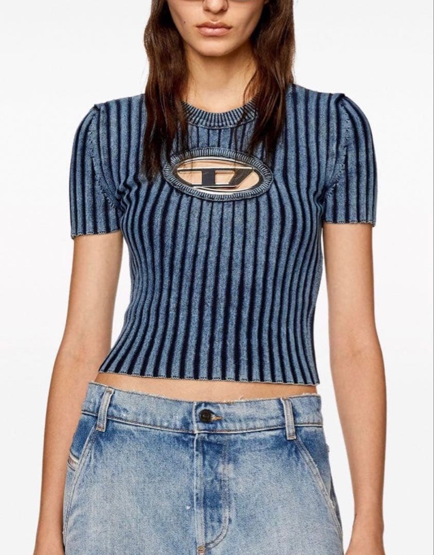 DIESEL M-ANAHEIM Dロゴ リブTシャツ ブルー