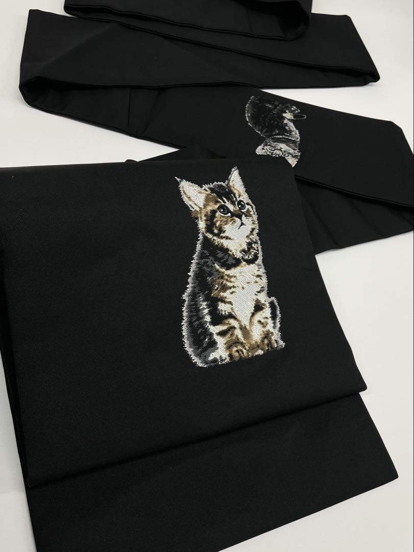 黒猫尽くし 西陣織 洒落袋帯 大光株式会社 新品未使用品 正絹 薄いグレー 猫尽くし 西陣織 九寸名古屋帯 新品未使用品 大光株式会社 正絹