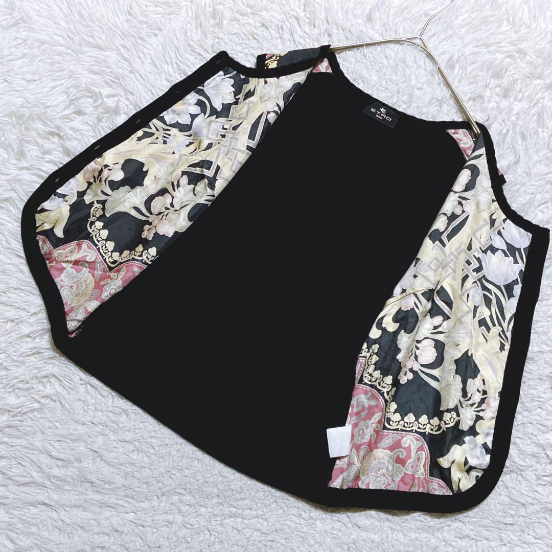 碧の宝石 ☆エトロ　ニットベスト　シルク　ウール　花柄　異素材　切替
