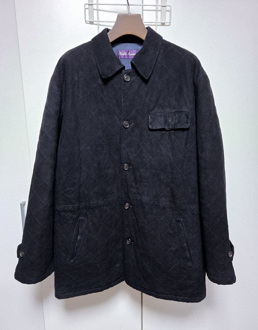 ラルフローレン ゴート スエード レザー キルティング ジャケット ライダースXL LL RALPH LAUREN Black Label Purple Label