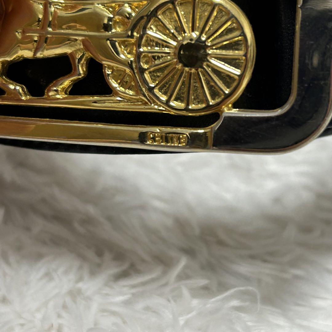 【美品】セリーヌ レザーベルト 金ロゴ  CELINE  黒 ブラック 馬車