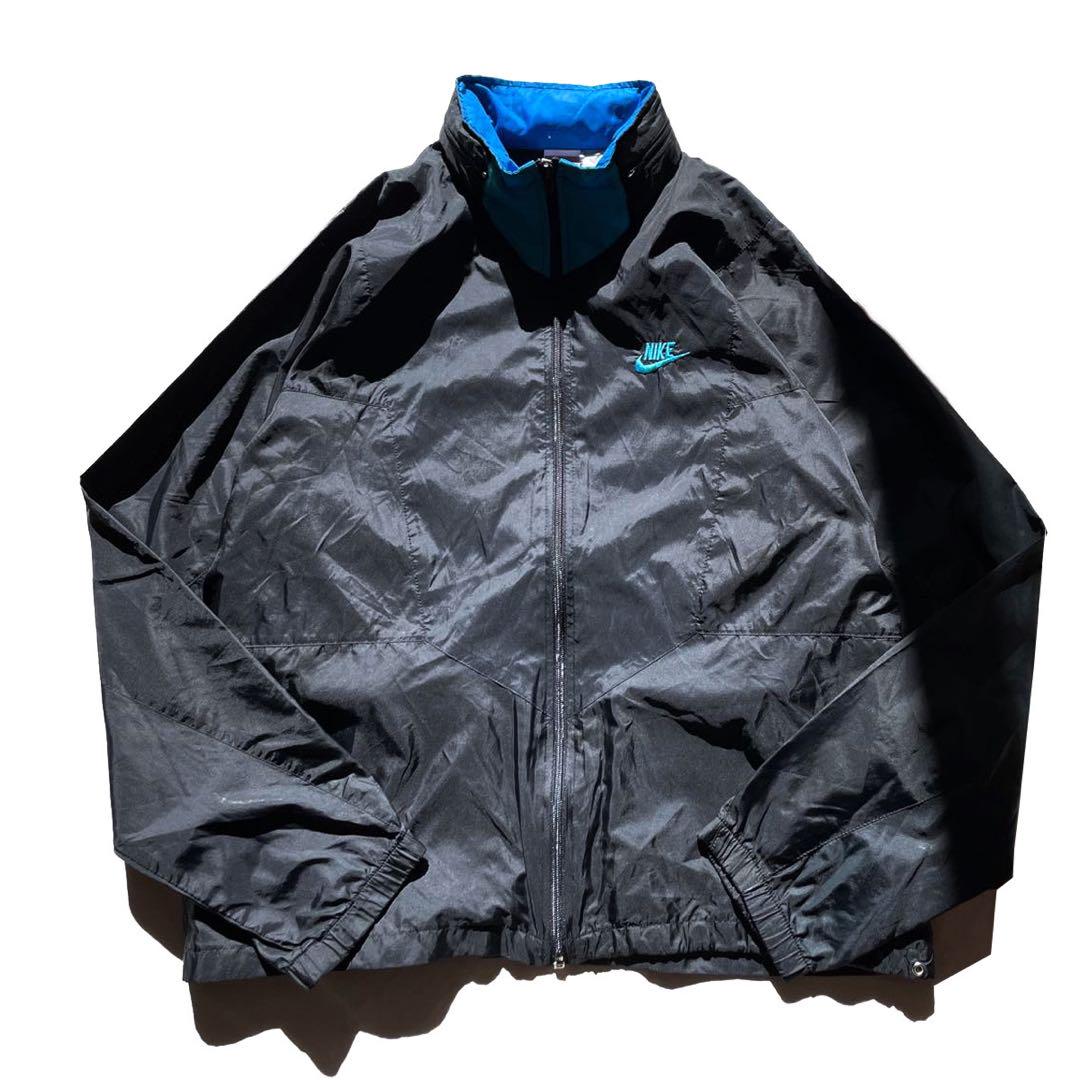 【90s】NIKE スウォッシュ ジップ ナイロンジャケット ブラック M
