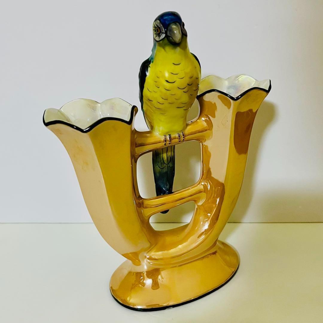 オールドノリタケ アールデコ 器 オールドノリタケ/鳥/二輪挿し/花瓶】アールデコ/ラスター彩