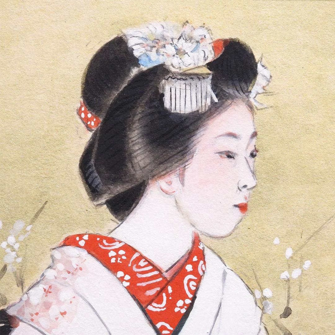 梶原緋佐子 早春 日本画 人物画 共シール 美人画 舞妓 原画 絵画 真作保証 梶原緋佐子 早春 日本画 人物画 共シール 美人画 舞妓 原画 絵画